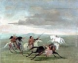 George Catlin Canvas Paintings - Comanche Feats of Martial Horsemanship